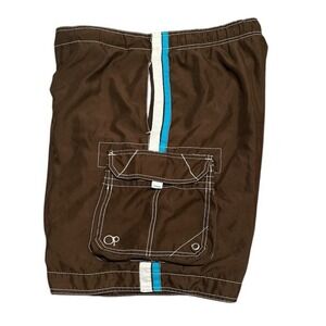 OP Board Shorts Swimwear Mens‎ Size XL With Pockets Brown Blue White Side Stripe